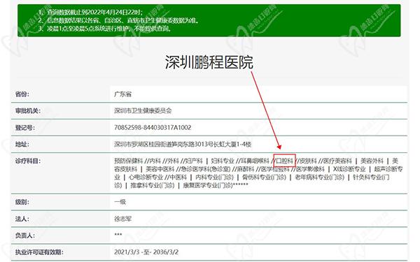 深圳鵬程醫(yī)院口腔科資質(zhì)